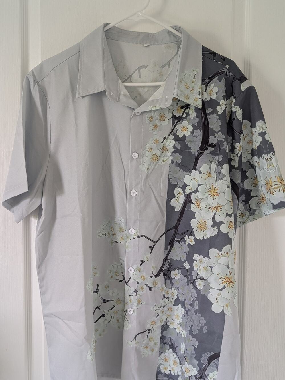 Button Up Shirt Men Cherry Blossom Light Green Floral Sakura Resort Large